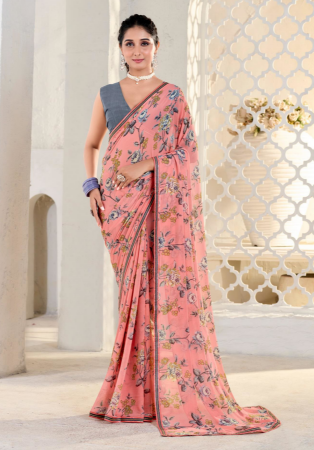 Picture of Fascinating Georgette Dark Salmon Saree