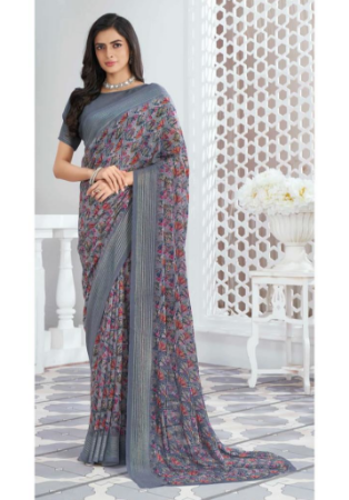 Picture of Beautiful Georgette Slate Grey Saree