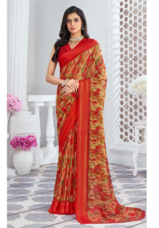 Picture of Stunning Georgette Fire Brick Saree