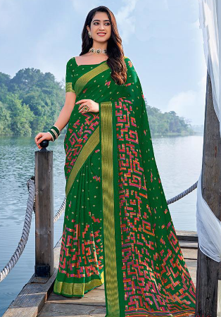 Picture of Gorgeous Chiffon Dark Green Saree