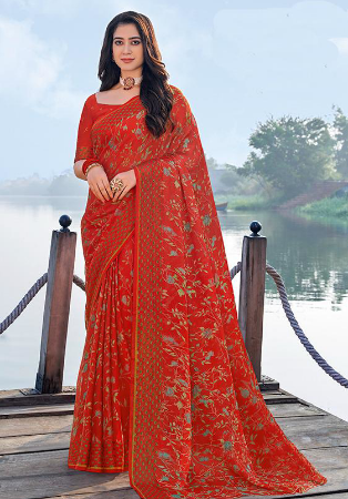 Picture of Enticing Chiffon Indian Red Saree