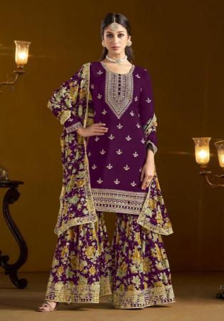 Picture of Beautiful Chiffon Purple Straight Cut Salwar Kameez