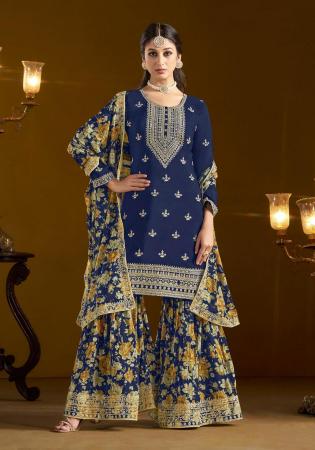 Picture of Admirable Chiffon Navy Blue Straight Cut Salwar Kameez