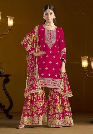 Picture of Enticing Chiffon Dark Red Straight Cut Salwar Kameez