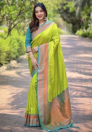 Picture of Pretty Silk Yellow Green Saree