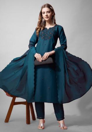 Picture of Fine Cotton Navy Blue Readymade Salwar Kameez