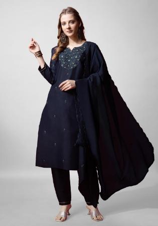 Picture of Resplendent Cotton Navy Blue Readymade Salwar Kameez