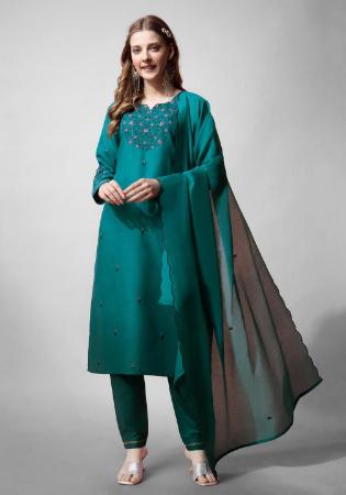 Picture of Splendid Cotton Teal Readymade Salwar Kameez