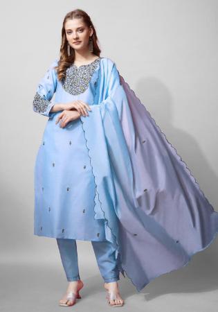 Picture of Sublime Cotton Cadet Blue Readymade Salwar Kameez