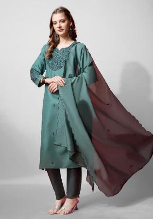 Picture of Cotton Medium Sea Green Readymade Salwar Kameez