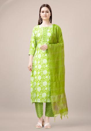 Picture of Splendid Rayon Yellow Green Readymade Salwar Kameez