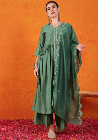 Picture of Silk Medium Sea Green Readymade Salwar Kameez