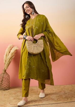 Picture of Magnificent Silk Olive Readymade Salwar Kameez