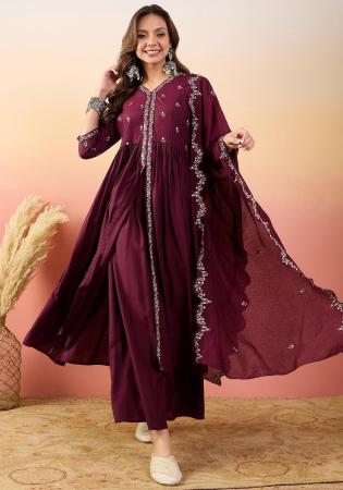 Picture of Delightful Silk Maroon Readymade Salwar Kameez