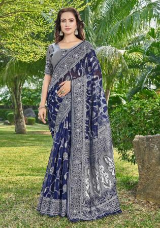 Picture of Enticing Cotton & Silk Midnight Blue Saree