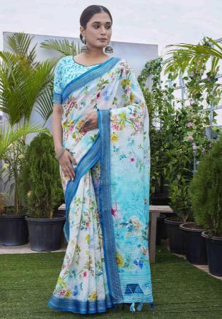 Picture of Fascinating Linen Pale Turquoise Saree