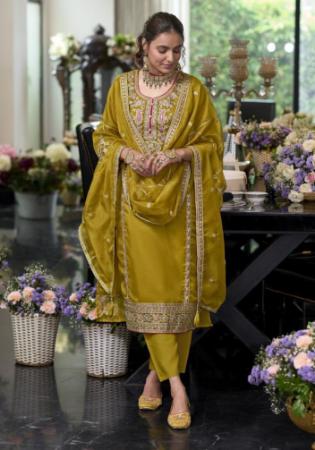 Picture of Organza Dark Golden Rod Readymade Salwar Kameez