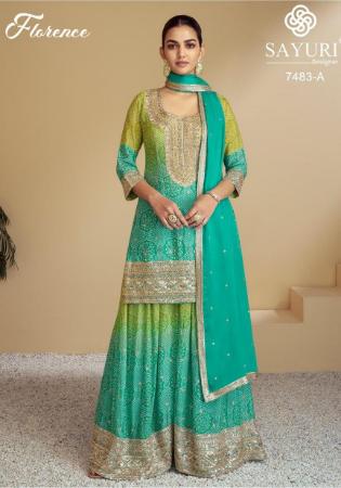 Picture of Well Formed Chiffon Dark Cyan Straight Cut Salwar Kameez