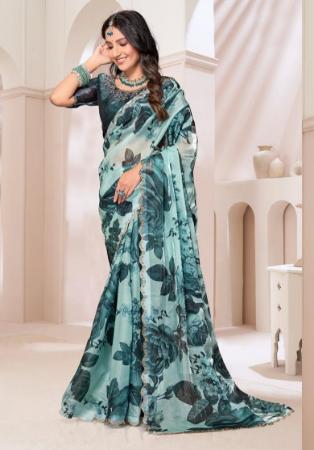 Picture of Statuesque Silk & Organza Dark Sea Green Saree