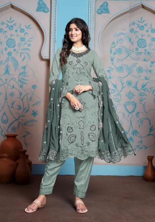 Picture of Georgette Dark Sea Green Straight Cut Salwar Kameez