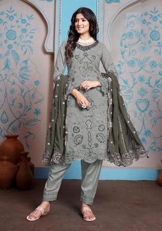 Picture of Georgette Dark Grey Straight Cut Salwar Kameez