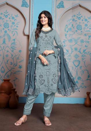 Picture of Georgette Light Slate Grey Straight Cut Salwar Kameez