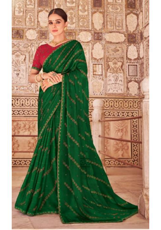 Picture of Nice Chiffon & Silk Dark Green Saree