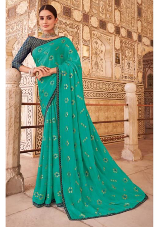 Picture of Beautiful Chiffon & Silk Dark Cyan Saree