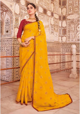 Picture of Ideal Chiffon & Silk Orange Saree