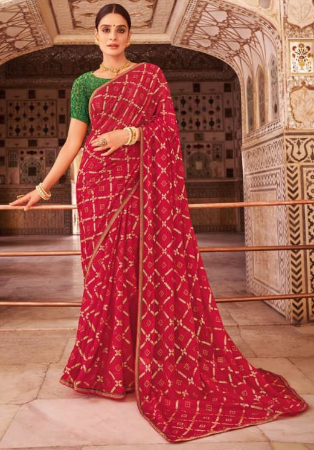 Picture of Statuesque Chiffon & Silk Maroon Saree