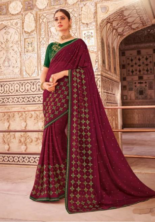 Picture of Classy Chiffon & Silk Maroon Saree