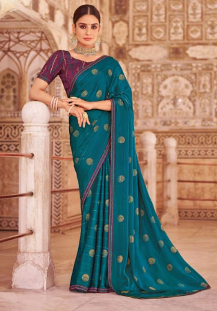 Picture of Beautiful Chiffon & Silk Teal Saree