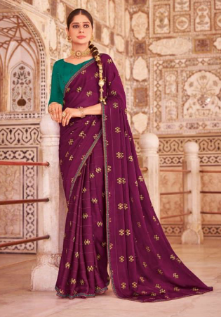 Picture of Statuesque Chiffon & Silk Fire Brick Saree