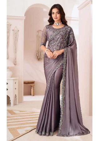 Picture of Taking Chiffon & Satin Plum Saree