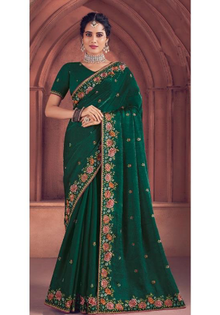 Picture of Superb Organza Dark Green Saree