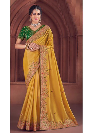 Picture of Good Looking Organza Golden Rod Saree