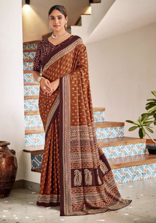 Picture of Sightly Cotton Saddle Brown Saree