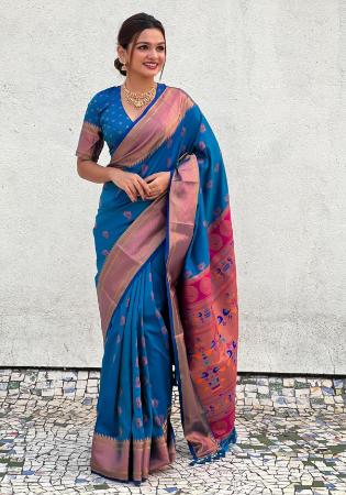 Picture of Delightful Silk Teal Saree