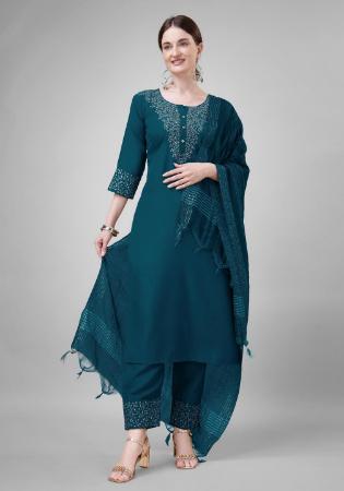 Picture of Ravishing Cotton Midnight Blue Readymade Salwar Kameez