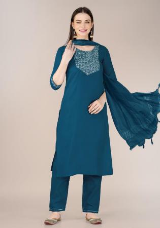 Picture of Wonderful Cotton Midnight Blue Readymade Salwar Kameez