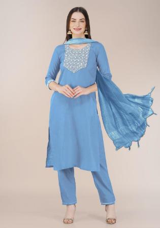 Picture of Amazing Cotton Sky Blue Readymade Salwar Kameez