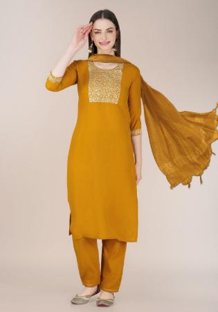 Picture of Cotton Dark Golden Rod Readymade Salwar Kameez