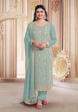 Picture of Georgette Dark Sea Green Straight Cut Salwar Kameez