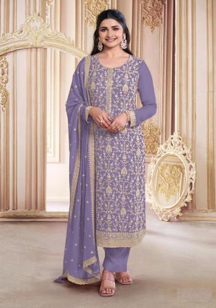 Picture of Georgette Light Slate Grey Straight Cut Salwar Kameez