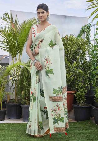 Picture of Alluring Linen Dark Sea Green Saree