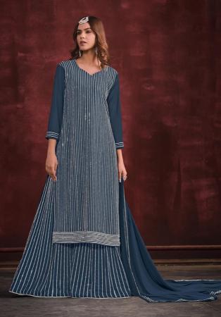 Picture of Georgette Navy Blue Straight Cut Salwar Kameez