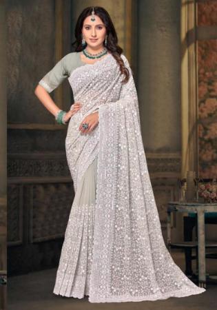 Picture of Wonderful Georgette Silver Saree