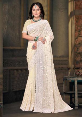 Picture of Lovely Georgette Antique White Saree