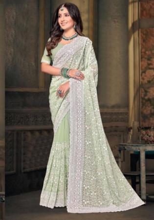 Picture of Well Formed Georgette Dark Sea Green Saree