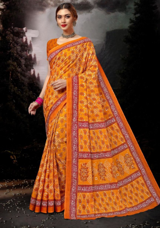 Picture of Elegant Cotton Dark Golden Rod Saree